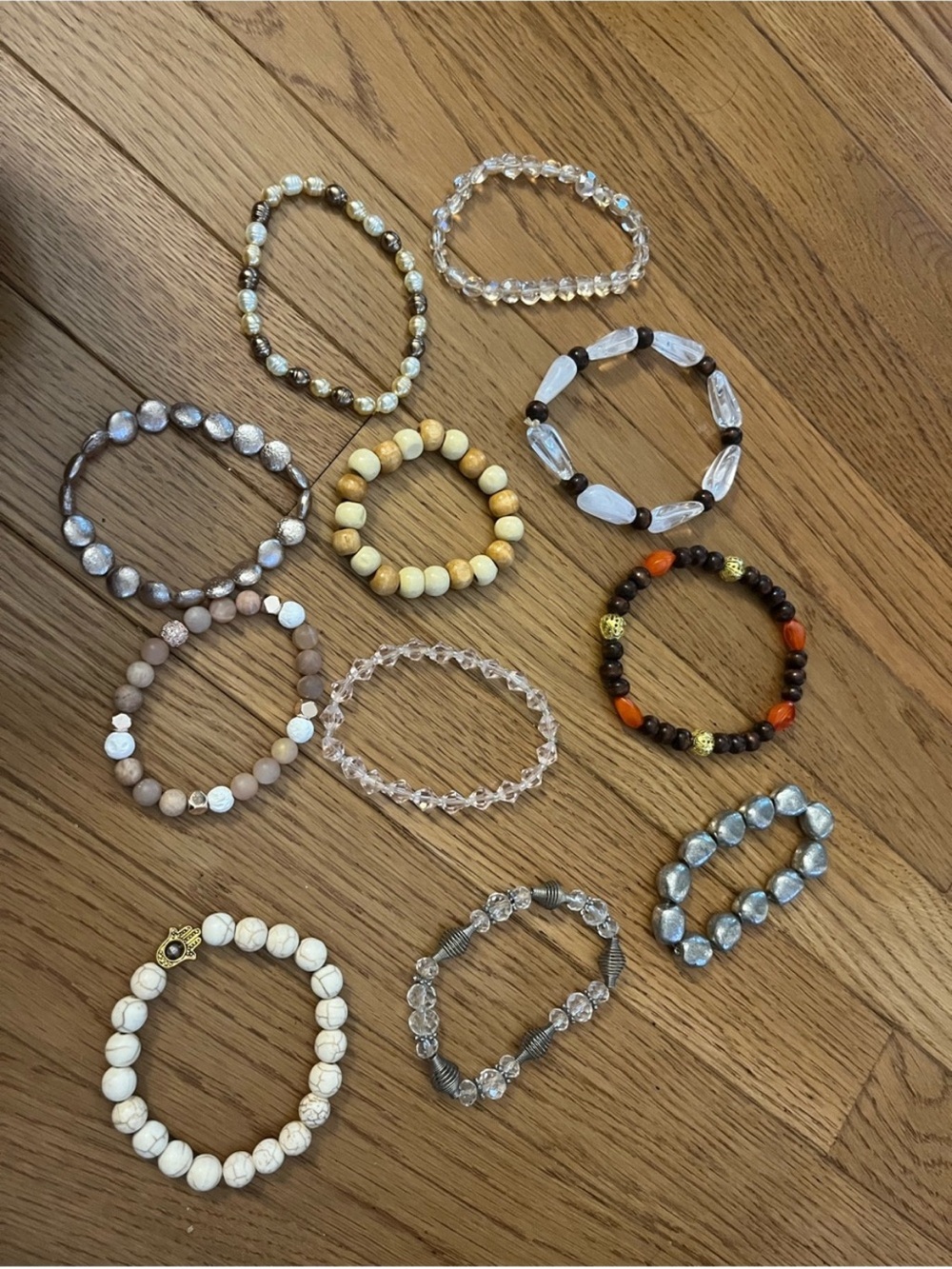 Mixed Neutral & Metallic Beaded Stack Bracelet bundle - Picture 2 of 2